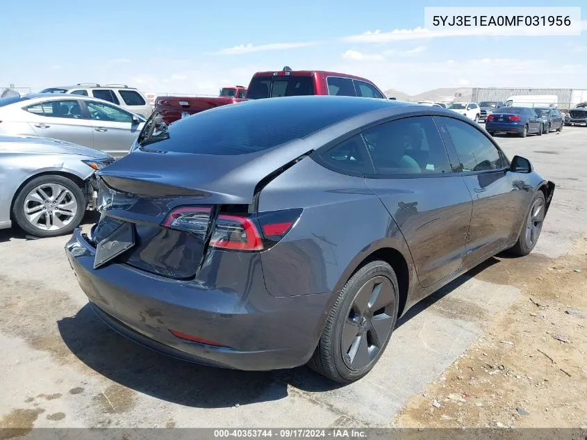 5YJ3E1EA0MF031956 2021 Tesla Model 3 Standard Range Plus Rear-Wheel Drive