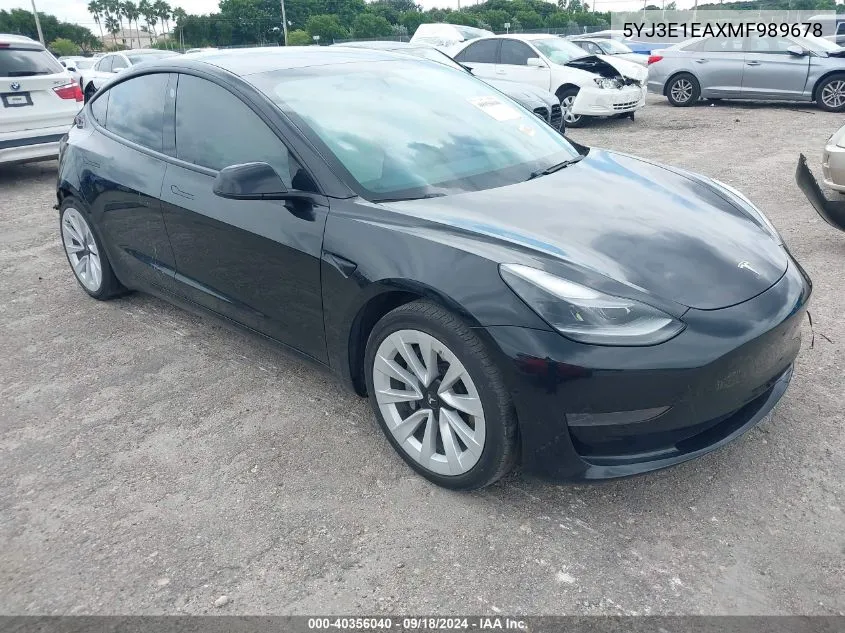 2021 Tesla Model 3 VIN: 5YJ3E1EAXMF989678 Lot: 40356040