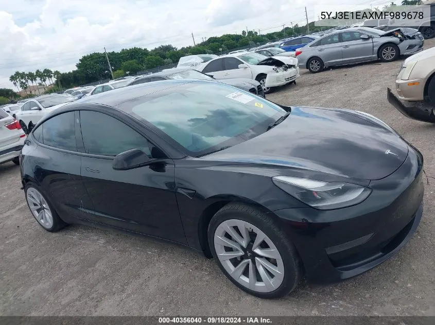 2021 Tesla Model 3 VIN: 5YJ3E1EAXMF989678 Lot: 40356040