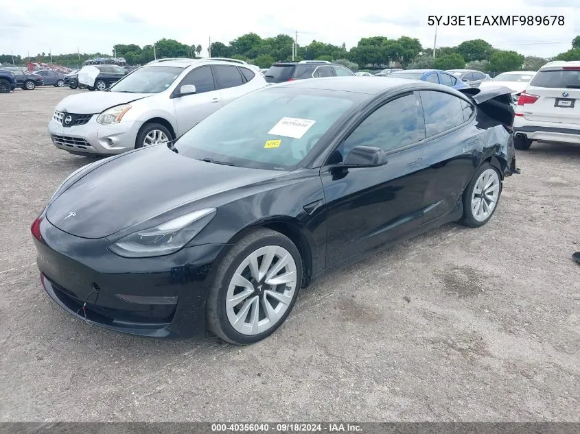 2021 Tesla Model 3 VIN: 5YJ3E1EAXMF989678 Lot: 40356040