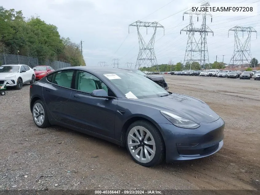 2021 Tesla Model 3 Standard Range Plus Rear-Wheel Drive VIN: 5YJ3E1EA5MF097208 Lot: 40356447