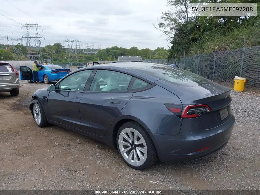 5YJ3E1EA5MF097208 2021 Tesla Model 3 Standard Range Plus Rear-Wheel Drive