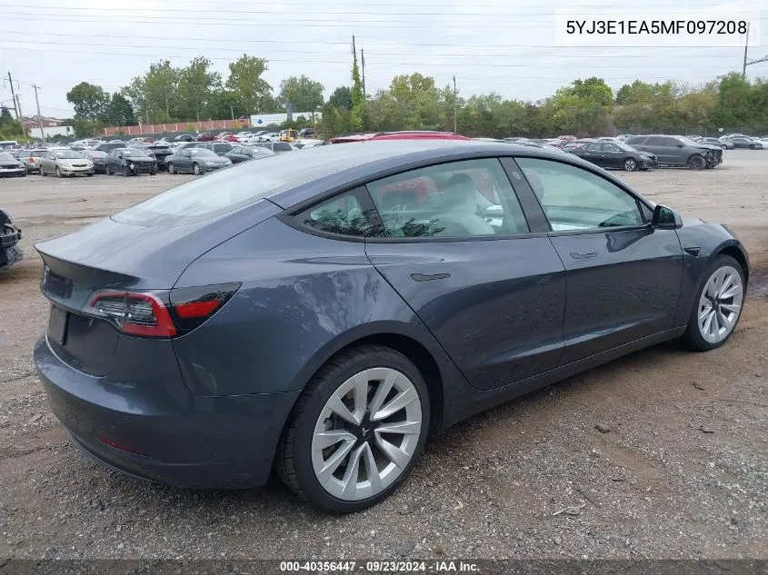 5YJ3E1EA5MF097208 2021 Tesla Model 3 Standard Range Plus Rear-Wheel Drive