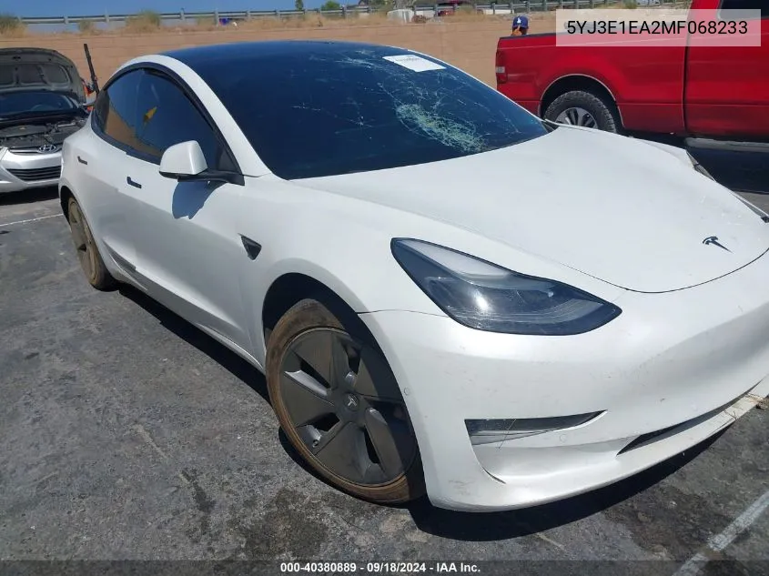 2021 Tesla Model 3 Standard Range Plus Rear-Wheel Drive VIN: 5YJ3E1EA2MF068233 Lot: 40380889