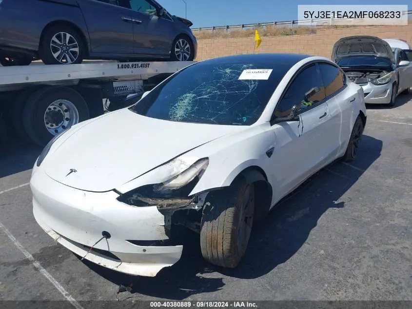 2021 Tesla Model 3 Standard Range Plus Rear-Wheel Drive VIN: 5YJ3E1EA2MF068233 Lot: 40380889