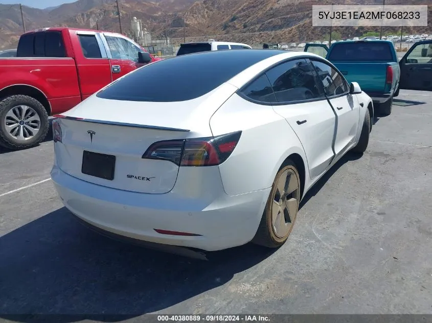 2021 Tesla Model 3 Standard Range Plus Rear-Wheel Drive VIN: 5YJ3E1EA2MF068233 Lot: 40380889