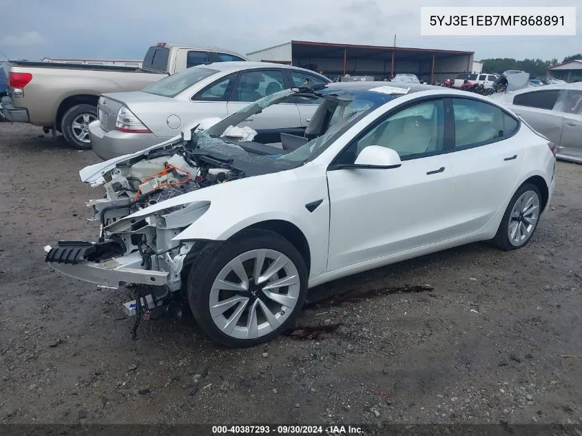 2021 Tesla Model 3 VIN: 5YJ3E1EB7MF868891 Lot: 40387293