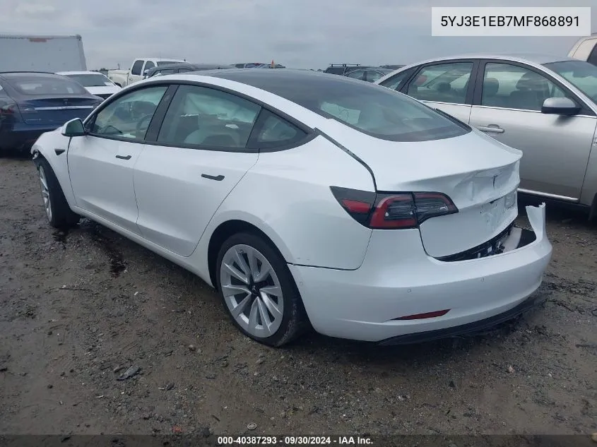 2021 Tesla Model 3 VIN: 5YJ3E1EB7MF868891 Lot: 40387293