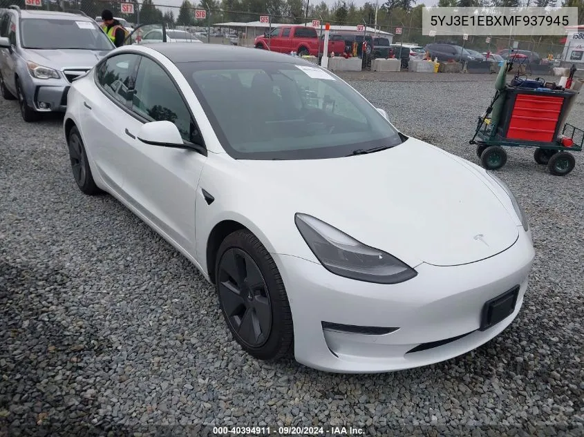 2021 Tesla Model 3 Long Range Dual Motor All-Wheel Drive VIN: 5YJ3E1EBXMF937945 Lot: 40394911