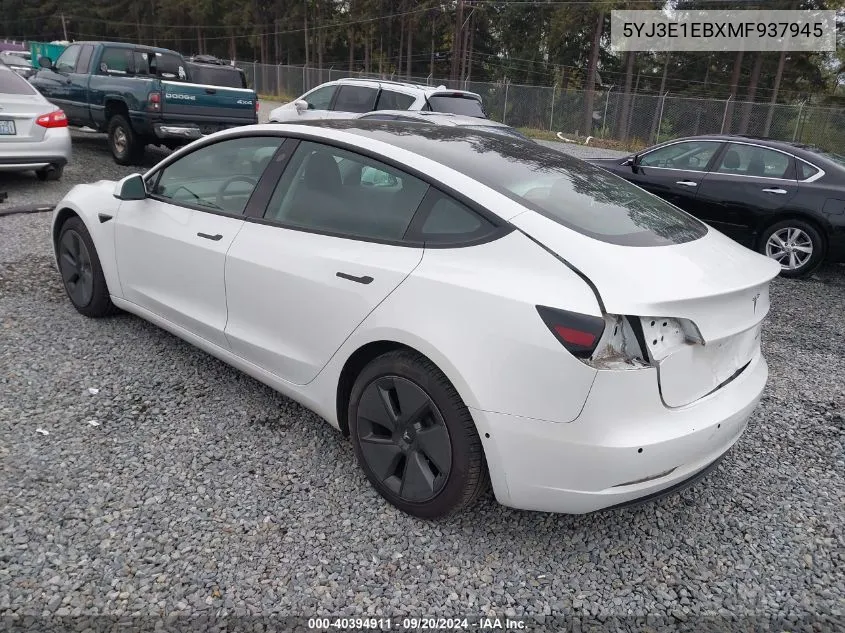 2021 Tesla Model 3 Long Range Dual Motor All-Wheel Drive VIN: 5YJ3E1EBXMF937945 Lot: 40394911