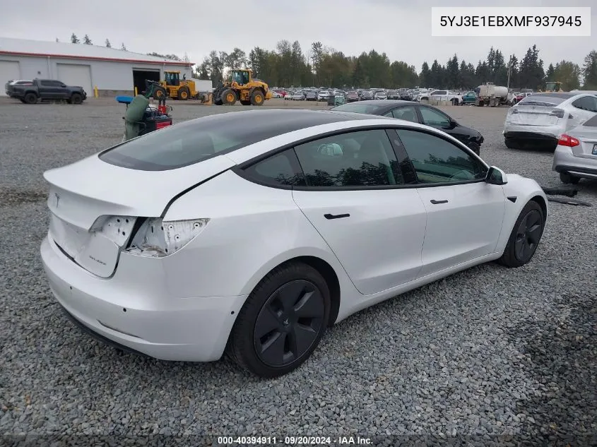 2021 Tesla Model 3 Long Range Dual Motor All-Wheel Drive VIN: 5YJ3E1EBXMF937945 Lot: 40394911