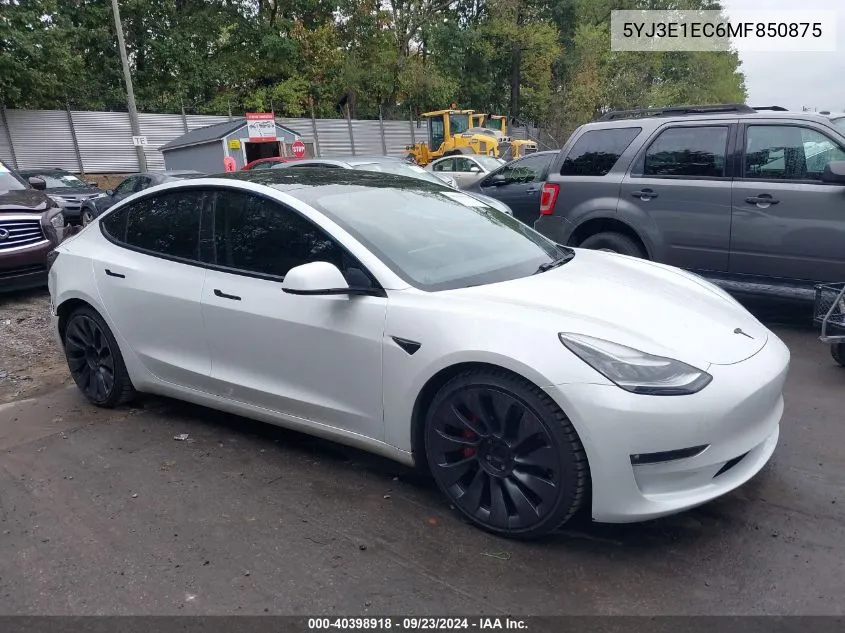 2021 Tesla Model 3 Performance Dual Motor All-Wheel Drive VIN: 5YJ3E1EC6MF850875 Lot: 40398918