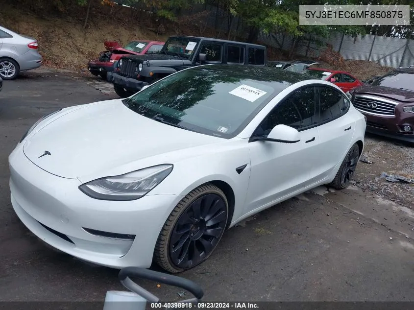 2021 Tesla Model 3 Performance Dual Motor All-Wheel Drive VIN: 5YJ3E1EC6MF850875 Lot: 40398918