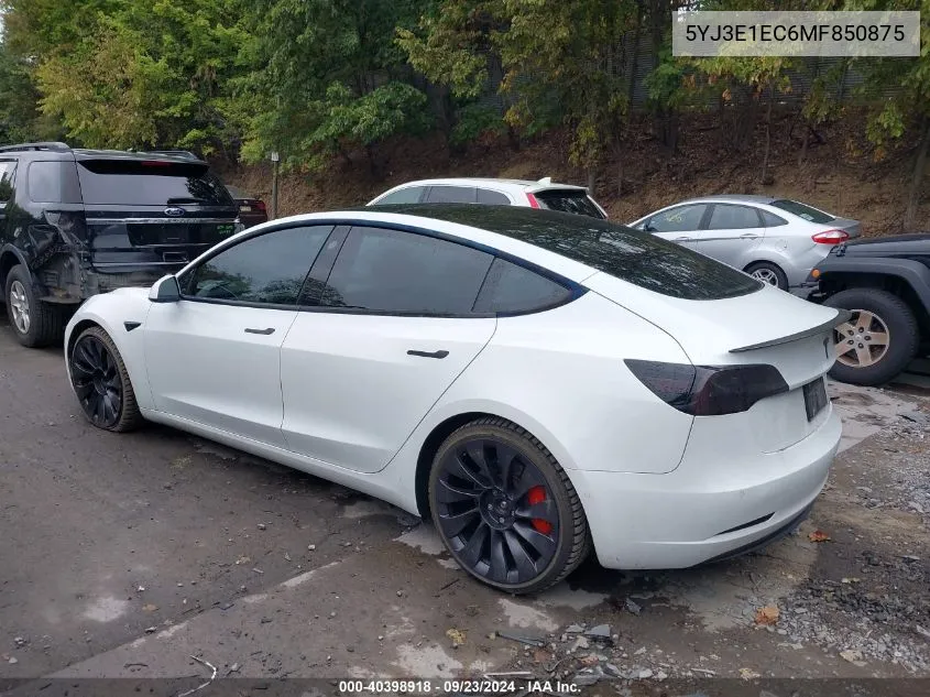 2021 Tesla Model 3 Performance Dual Motor All-Wheel Drive VIN: 5YJ3E1EC6MF850875 Lot: 40398918