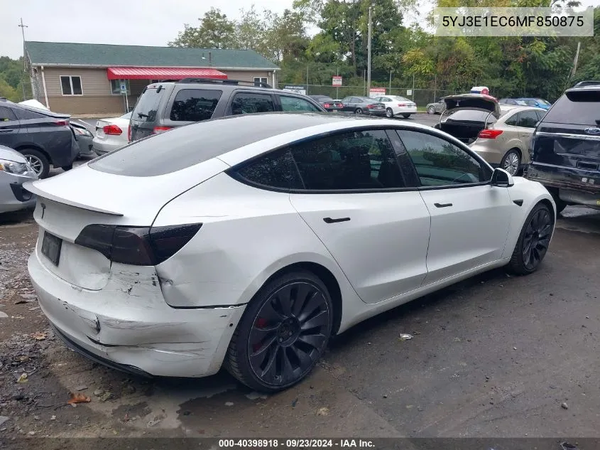 2021 Tesla Model 3 Performance Dual Motor All-Wheel Drive VIN: 5YJ3E1EC6MF850875 Lot: 40398918