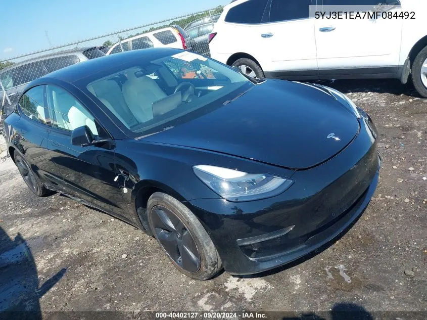 2021 Tesla Model 3 Standard Range Plus Rear-Wheel Drive VIN: 5YJ3E1EA7MF084492 Lot: 40402127