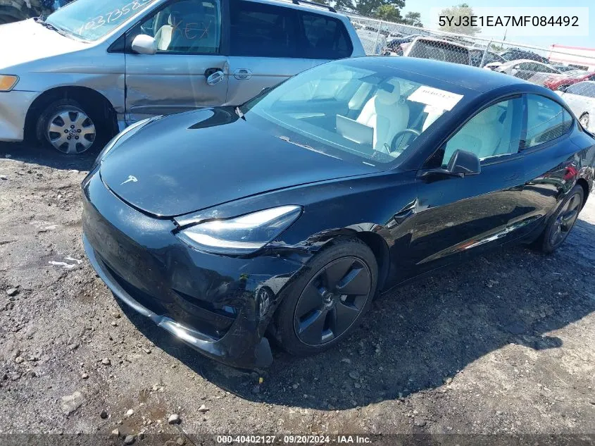 2021 Tesla Model 3 Standard Range Plus Rear-Wheel Drive VIN: 5YJ3E1EA7MF084492 Lot: 40402127