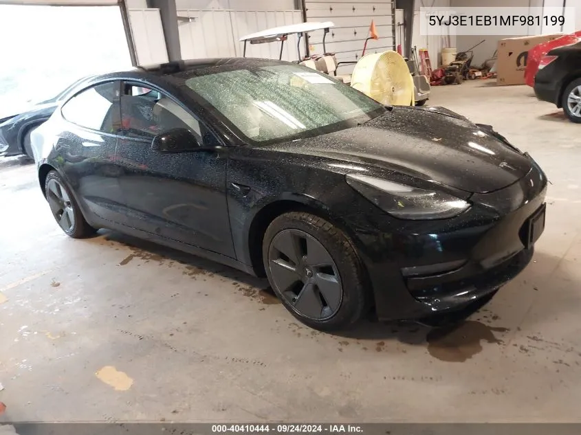 2021 Tesla Model 3 Long Range Dual Motor All-Wheel Drive VIN: 5YJ3E1EB1MF981199 Lot: 40410444