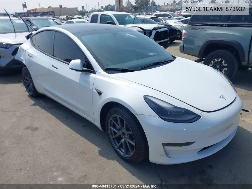 2021 Tesla Model 3 Standard Range Plus Rear-Wheel Drive VIN: 5YJ3E1EAXMF873932 Lot: 40413701