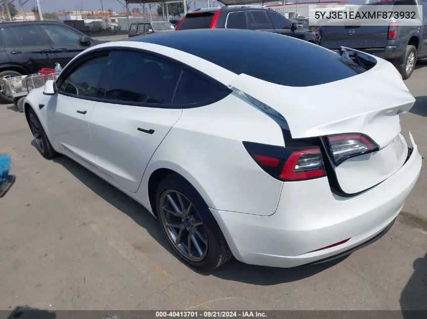 2021 Tesla Model 3 Standard Range Plus Rear-Wheel Drive VIN: 5YJ3E1EAXMF873932 Lot: 40413701