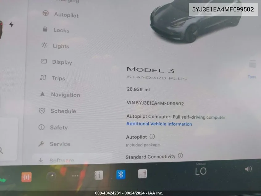 2021 Tesla Model 3 Standard Range Plus Rear-Wheel Drive VIN: 5YJ3E1EA4MF099502 Lot: 40424281