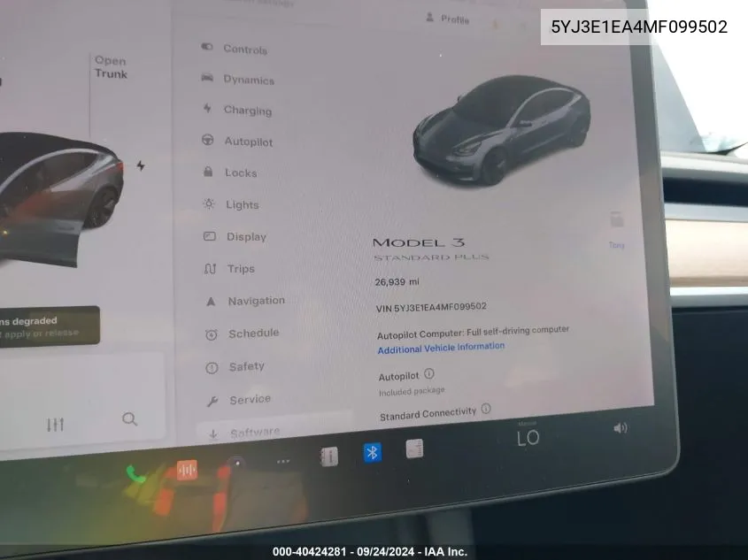 2021 Tesla Model 3 Standard Range Plus Rear-Wheel Drive VIN: 5YJ3E1EA4MF099502 Lot: 40424281