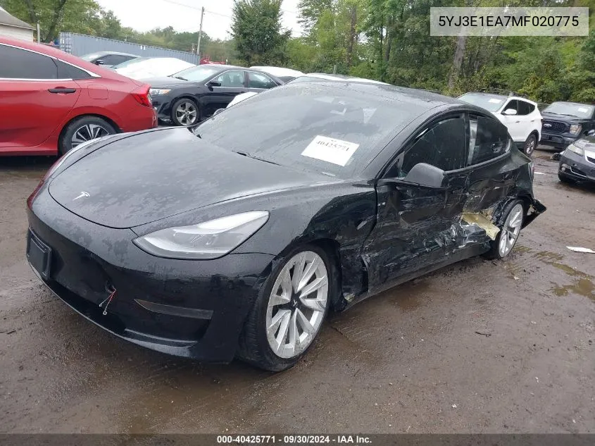 5YJ3E1EA7MF020775 2021 Tesla Model 3 Standard Range Plus Rear-Wheel Drive