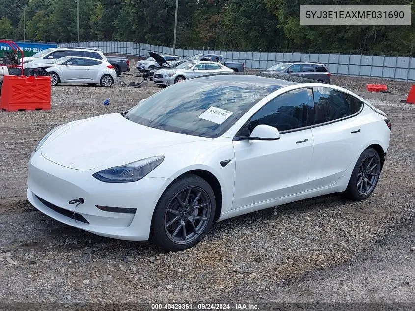 5YJ3E1EAXMF031690 2021 Tesla Model 3 Standard Range Plus Rear-Wheel Drive