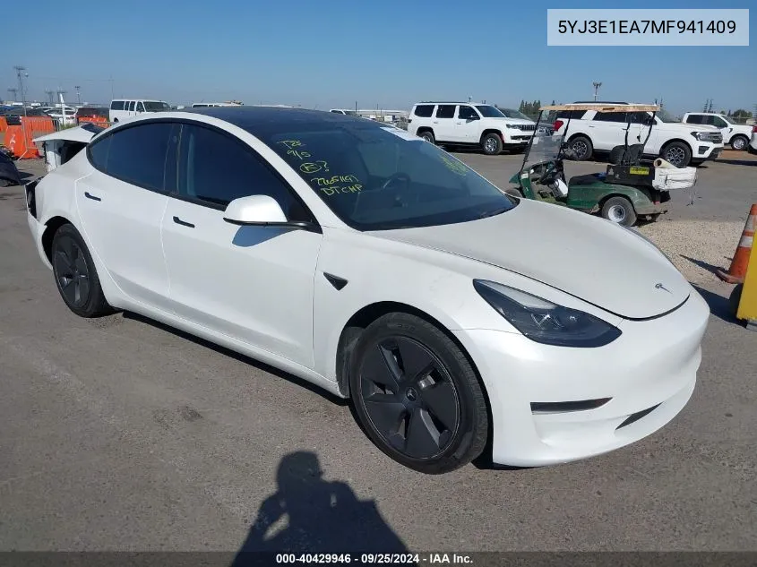 5YJ3E1EA7MF941409 2021 Tesla Model 3 Standard Range Plus Rear-Wheel Drive