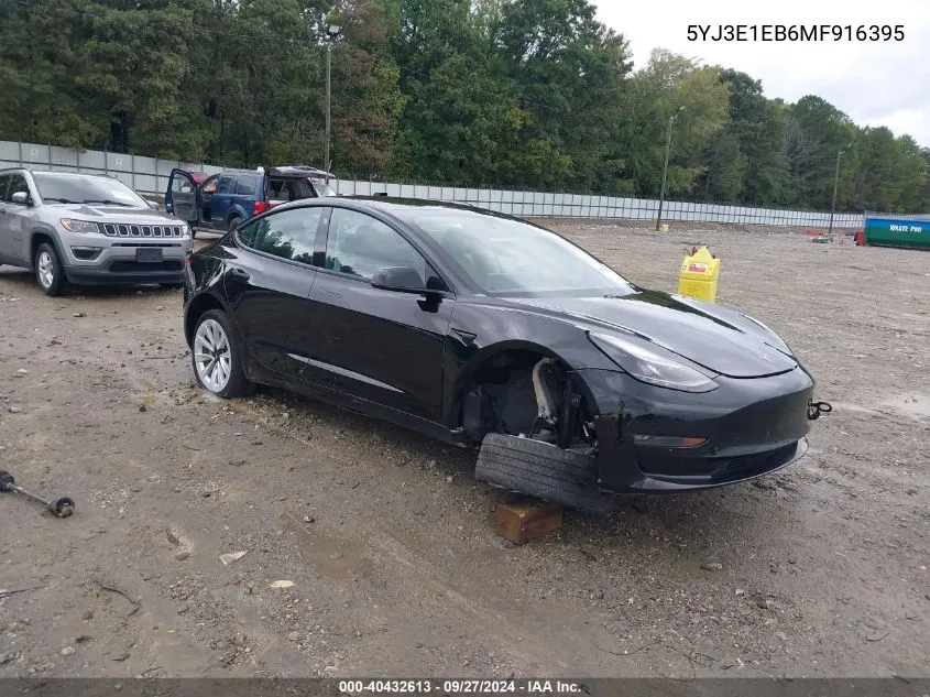 2021 Tesla Model 3 Long Range Dual Motor All-Wheel Drive VIN: 5YJ3E1EB6MF916395 Lot: 40432613