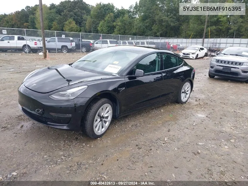 2021 Tesla Model 3 Long Range Dual Motor All-Wheel Drive VIN: 5YJ3E1EB6MF916395 Lot: 40432613