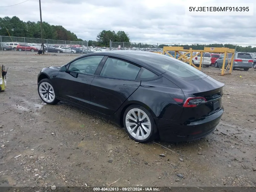 2021 Tesla Model 3 Long Range Dual Motor All-Wheel Drive VIN: 5YJ3E1EB6MF916395 Lot: 40432613