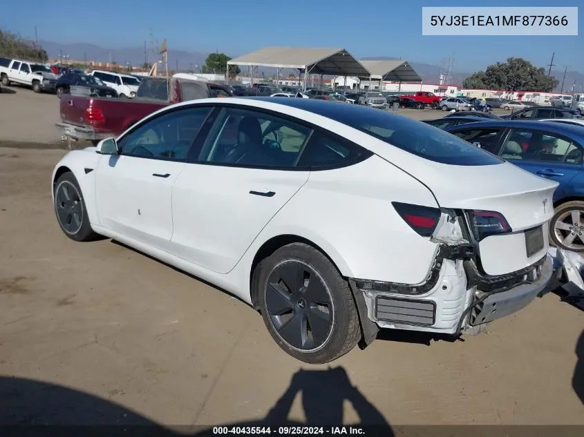 5YJ3E1EA1MF877366 2021 Tesla Model 3 Standard Range Plus Rear-Wheel Drive