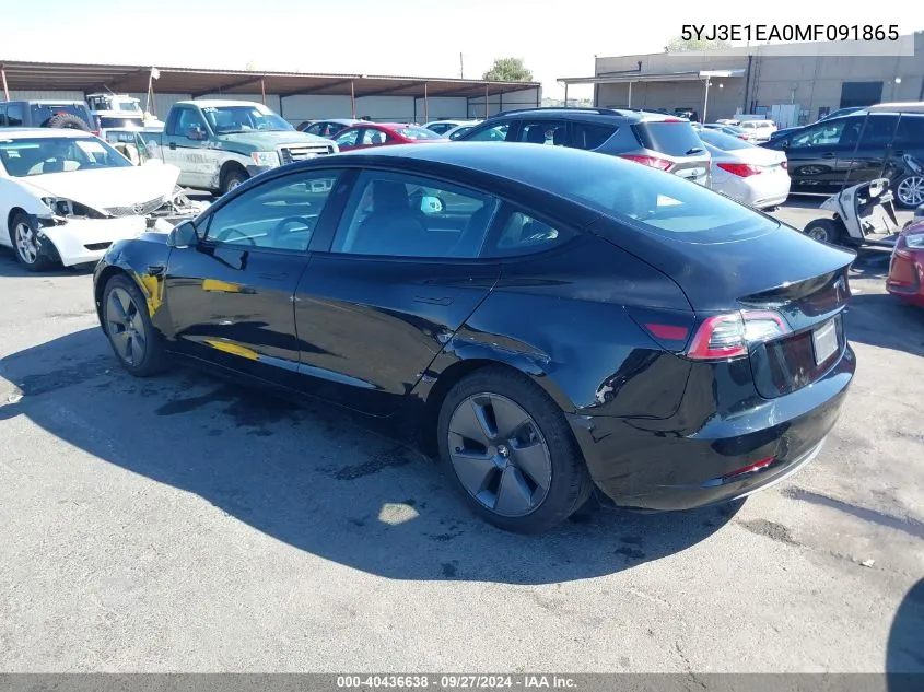 5YJ3E1EA0MF091865 2021 Tesla Model 3 Standard Range Plus Rear-Wheel Drive