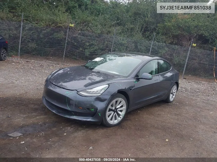 5YJ3E1EA8MF851038 2021 Tesla Model 3 Standard Range Plus Rear-Wheel Drive