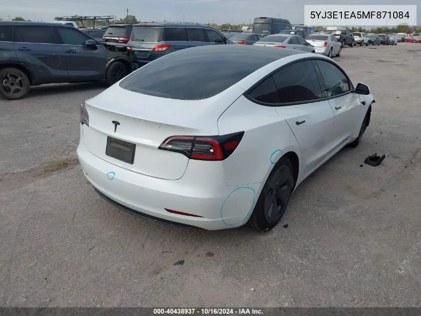 2021 Tesla Model 3 Standard Range Plus Rear-Wheel Drive VIN: 5YJ3E1EA5MF871084 Lot: 40438937