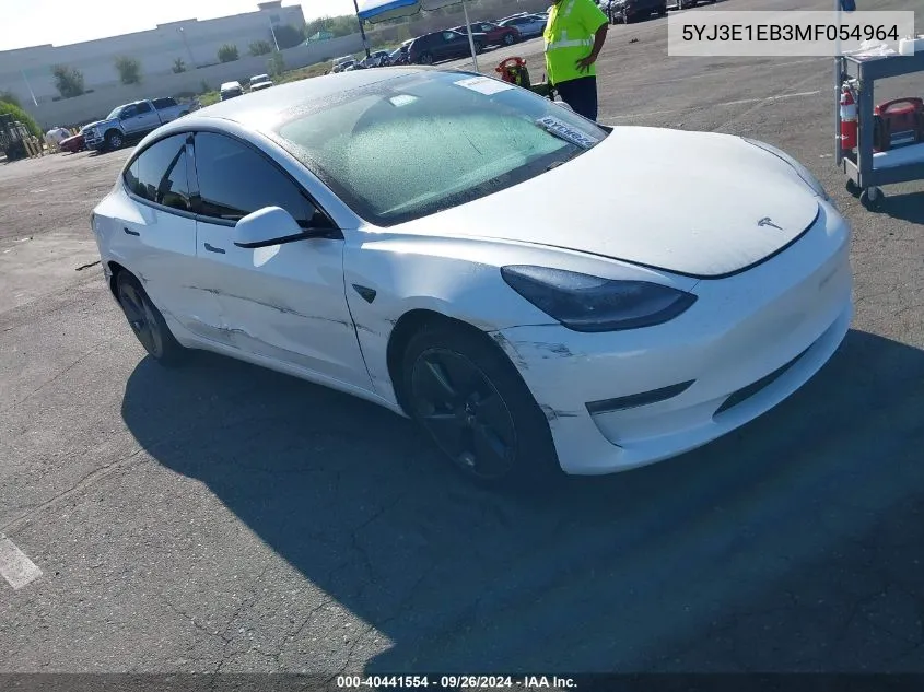 2021 Tesla Model 3 VIN: 5YJ3E1EB3MF054964 Lot: 40441554