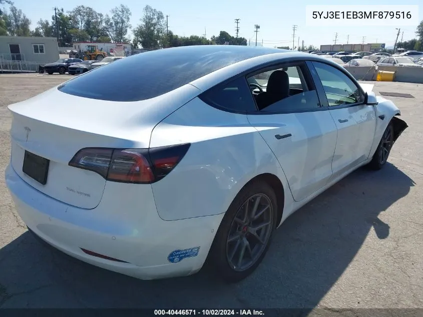 2021 Tesla Model 3 Long Range Dual Motor All-Wheel Drive VIN: 5YJ3E1EB3MF879516 Lot: 40446571