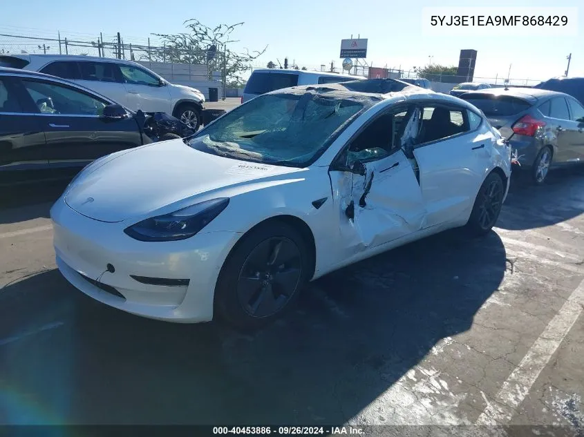 2021 Tesla Model 3 Standard Range Plus Rear-Wheel Drive VIN: 5YJ3E1EA9MF868429 Lot: 40453886