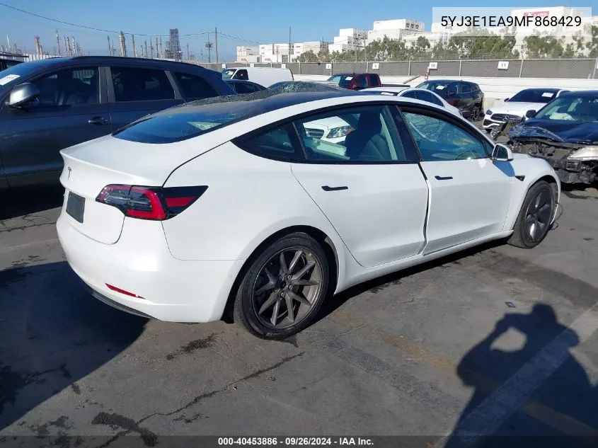 2021 Tesla Model 3 Standard Range Plus Rear-Wheel Drive VIN: 5YJ3E1EA9MF868429 Lot: 40453886