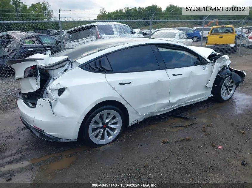 5YJ3E1EA4MF870332 2021 Tesla Model 3 Standard Range Plus Rear-Wheel Drive