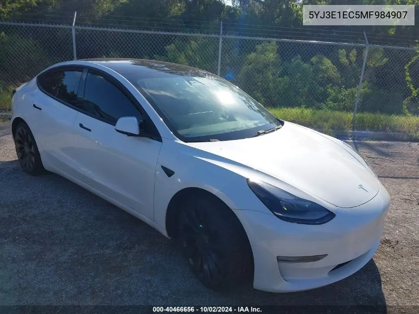 2021 Tesla Model 3 Performance Dual Motor All-Wheel Drive VIN: 5YJ3E1EC5MF984907 Lot: 40466656