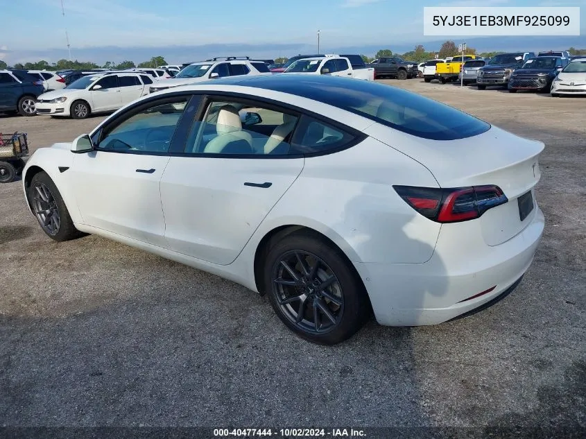 5YJ3E1EB3MF925099 2021 Tesla Model 3