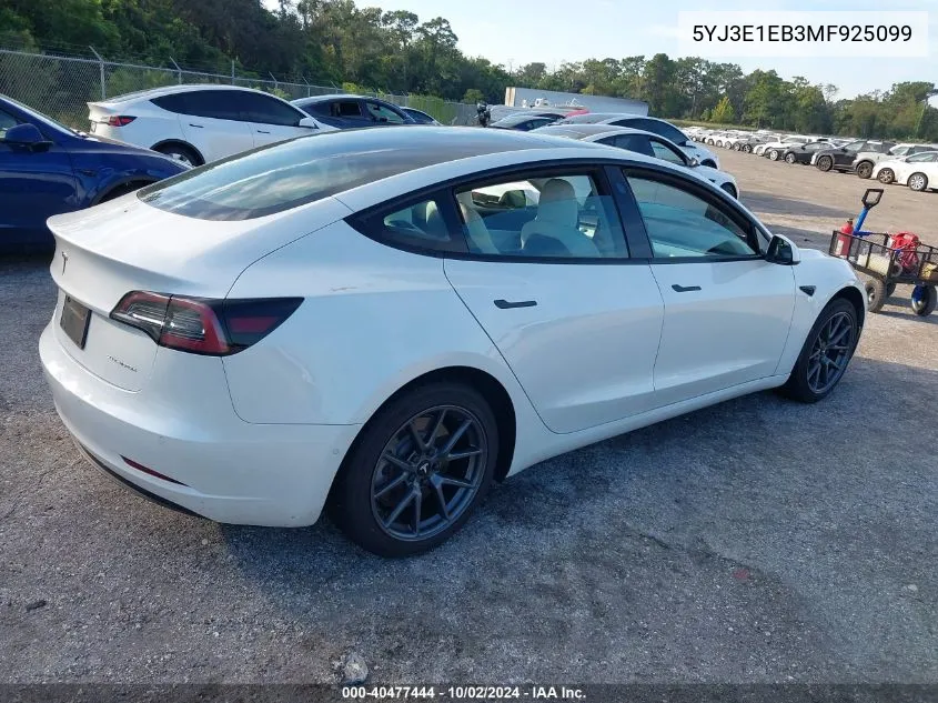 5YJ3E1EB3MF925099 2021 Tesla Model 3