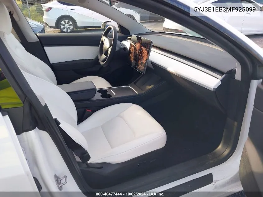 2021 Tesla Model 3 VIN: 5YJ3E1EB3MF925099 Lot: 40477444