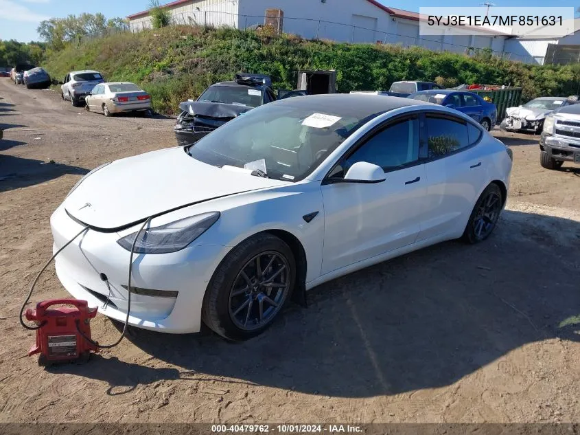 2021 Tesla Model 3 VIN: 5YJ3E1EA7MF851631 Lot: 40479762