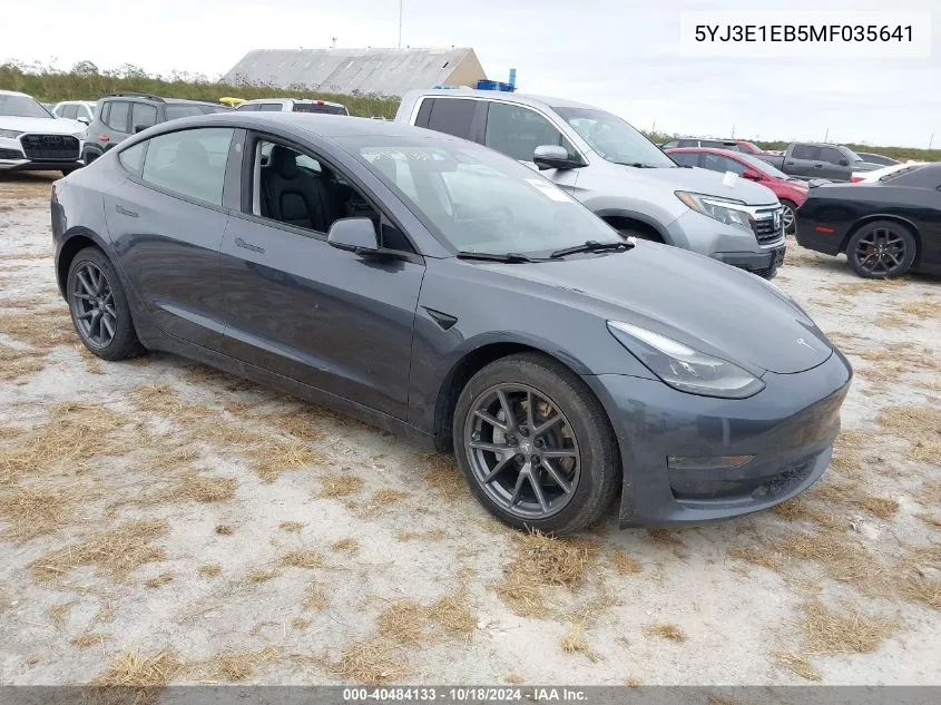 2021 Tesla Model 3 Long Range Dual Motor All-Wheel Drive VIN: 5YJ3E1EB5MF035641 Lot: 40484133