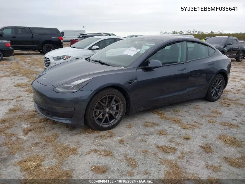 2021 Tesla Model 3 Long Range Dual Motor All-Wheel Drive VIN: 5YJ3E1EB5MF035641 Lot: 40484133