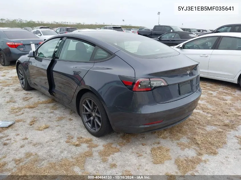 2021 Tesla Model 3 Long Range Dual Motor All-Wheel Drive VIN: 5YJ3E1EB5MF035641 Lot: 40484133