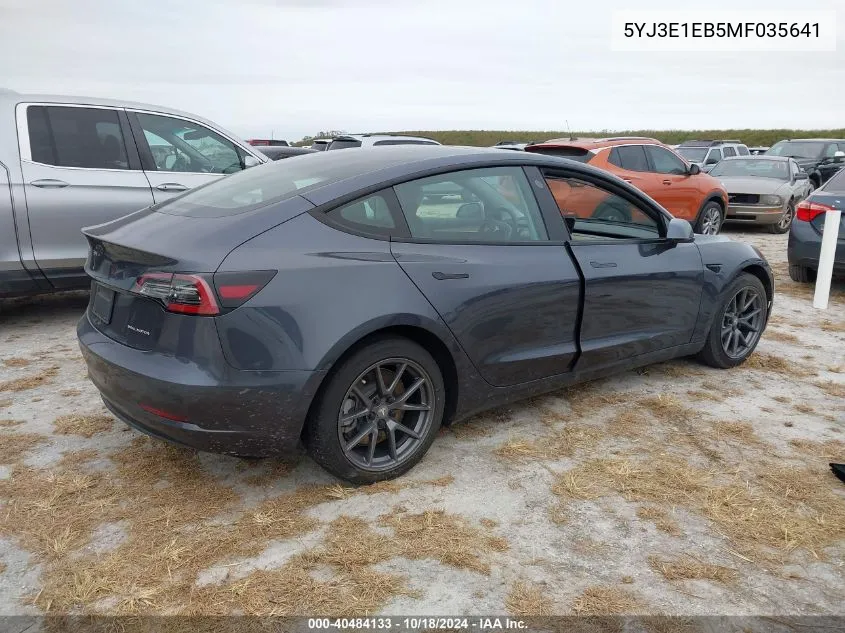 2021 Tesla Model 3 Long Range Dual Motor All-Wheel Drive VIN: 5YJ3E1EB5MF035641 Lot: 40484133